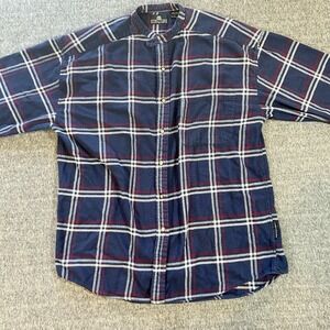Vintage Structure Flannel Shirt Mens Large Red‎ Blue White Plaid 100% Cotton 90s